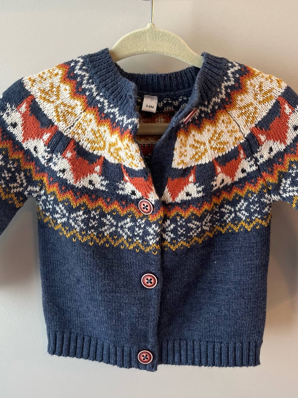 Lily & Jack Baby Fair Isle Cardigan 3-6 M Fox Motif Unisex Fall Knit Button Blue